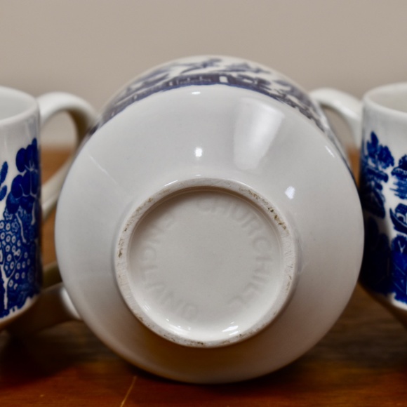 Vintage Large Flat Cup Blue Willow (Georgian Shape) by CHURCHILL Set of 4 - Picture 7 of 7